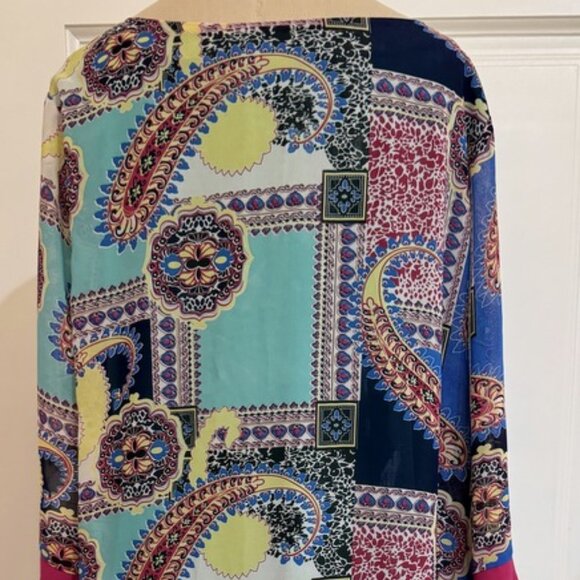 UMGEE Paisley Tunic Dress L Womens Boho Shift Colorful Knit Lined Flared Sleeve - Picture 7 of 12